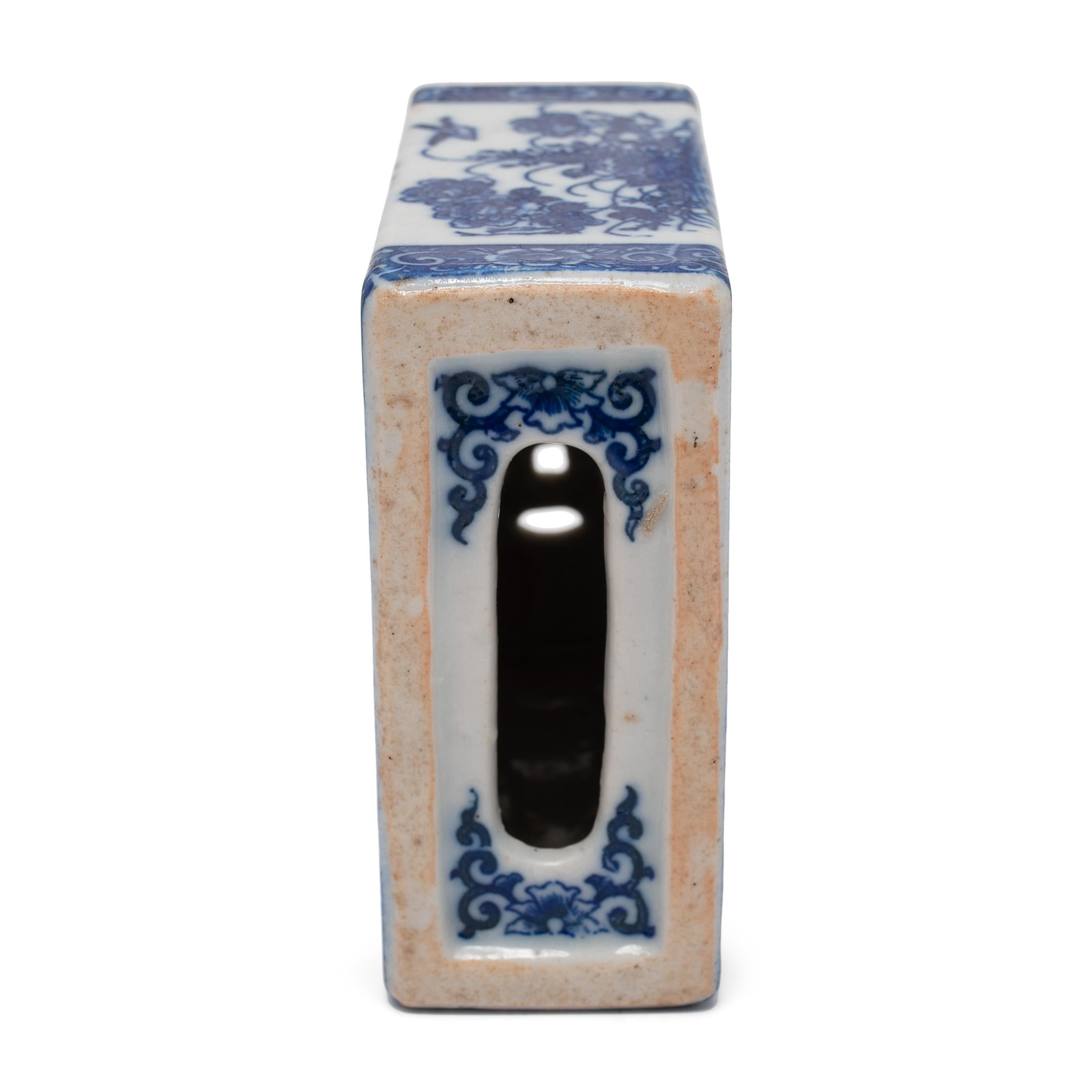 Glazed Chinese Blue and White Lion & Peony Headrest