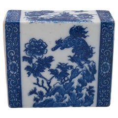 Chinese Blue and White Lion & Peony Headrest