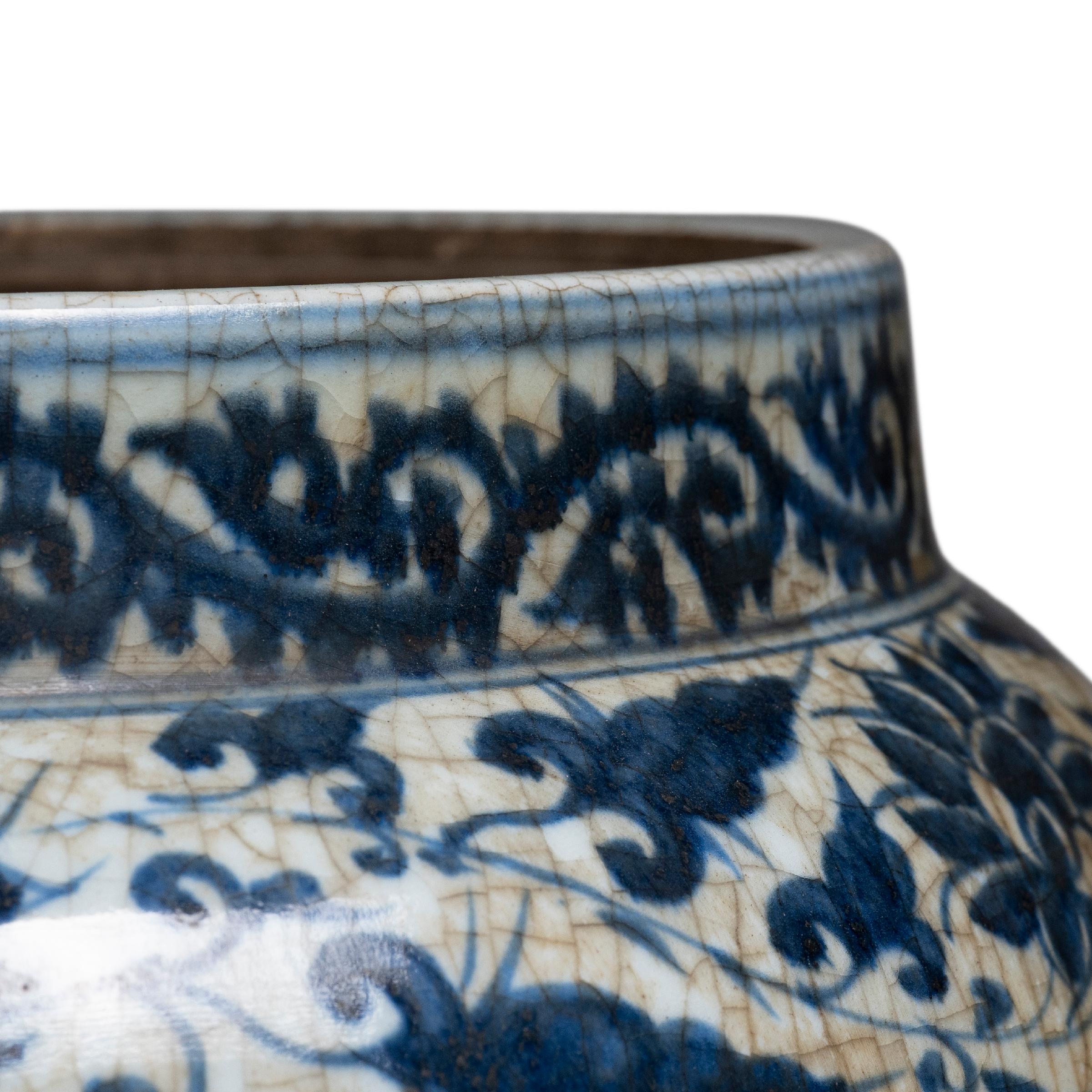 Contemporary Chinese Blue and White Longevity Baluster Jar For Sale