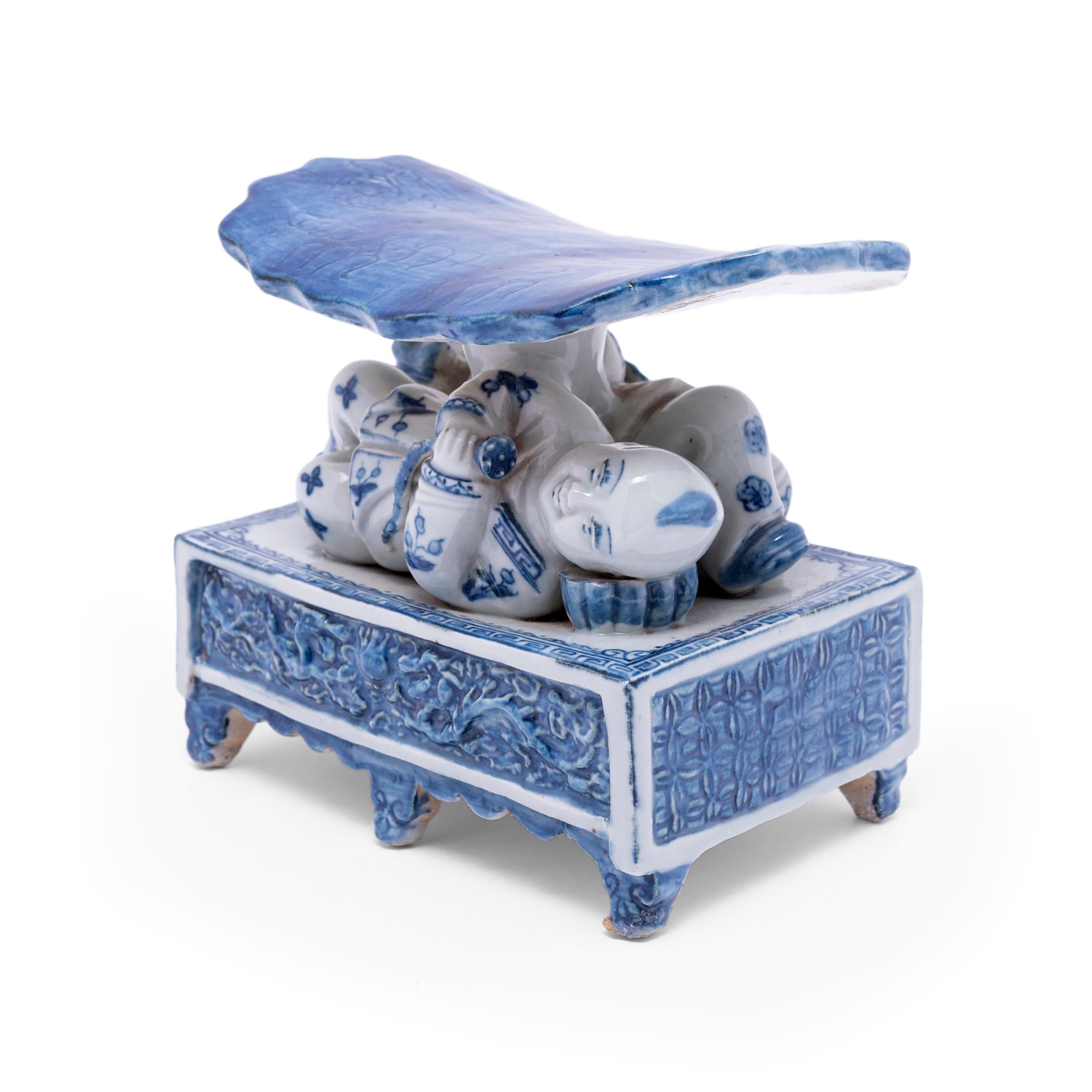 Chinese Export Chinese Blue and White Lotus Headrest, c. 1900