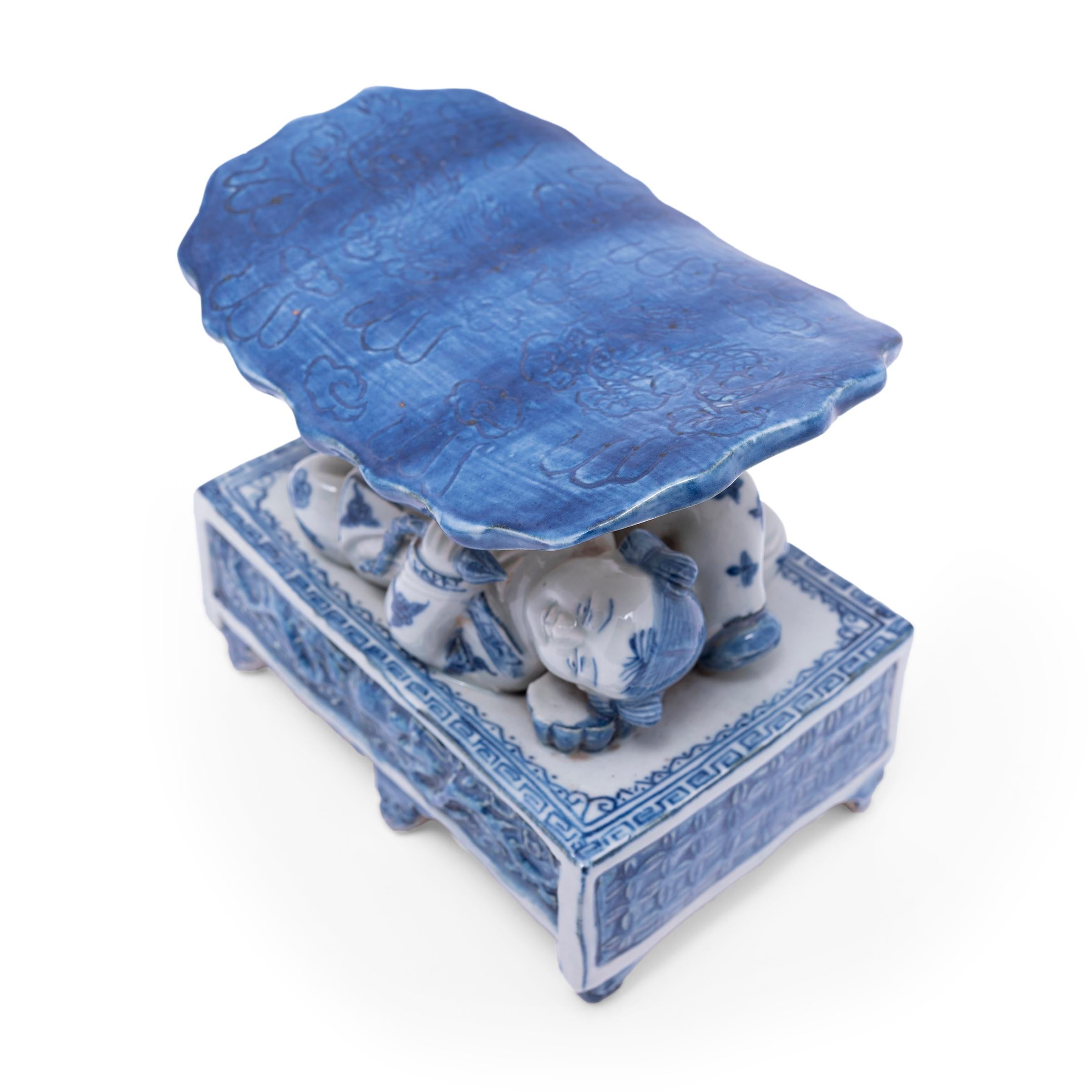 20th Century Chinese Blue and White Lotus Headrest, c. 1900