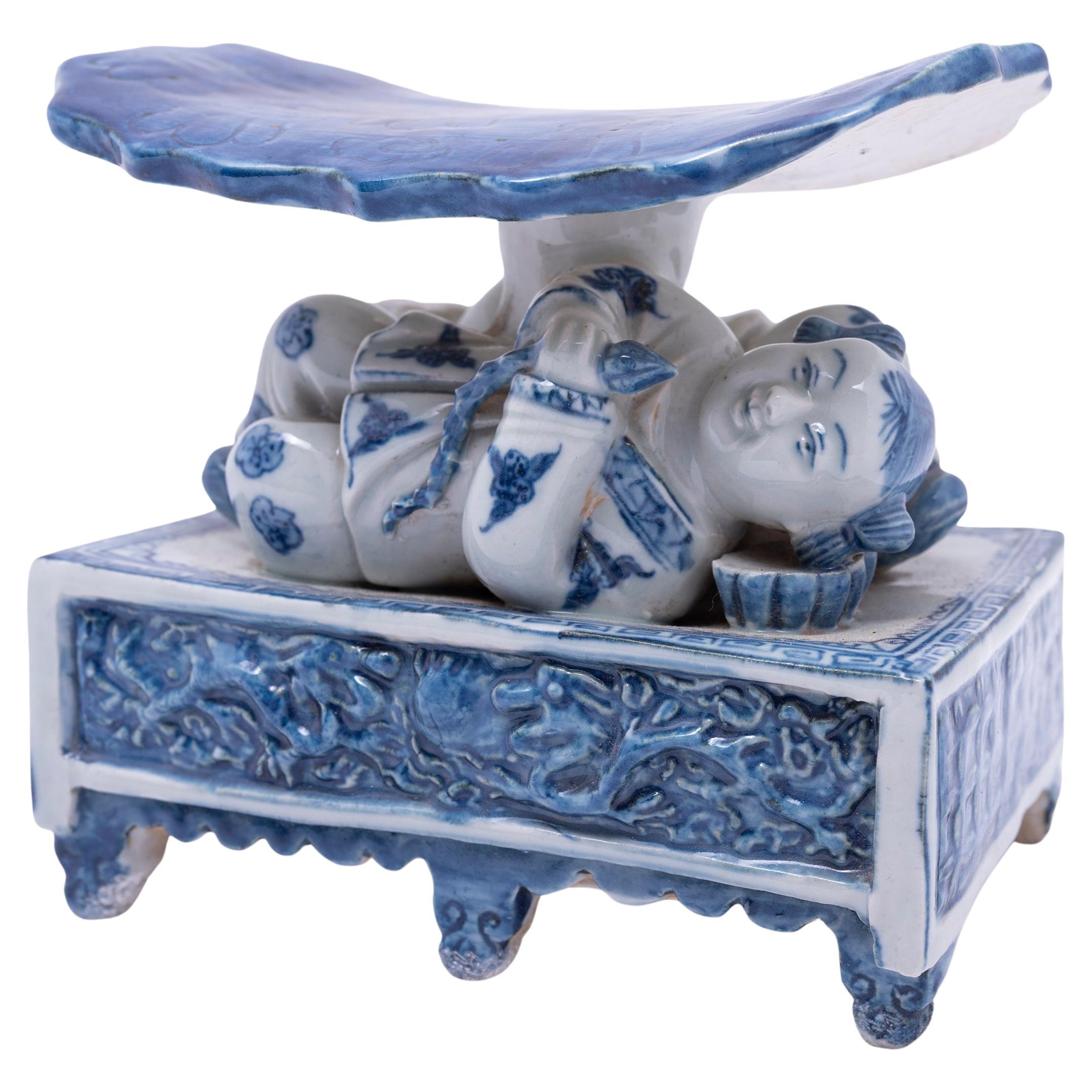 Chinese Blue and White Lotus Headrest, c. 1900