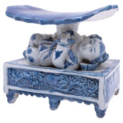 Antique Chinese Blue and White Lotus Headrest, c. 1900