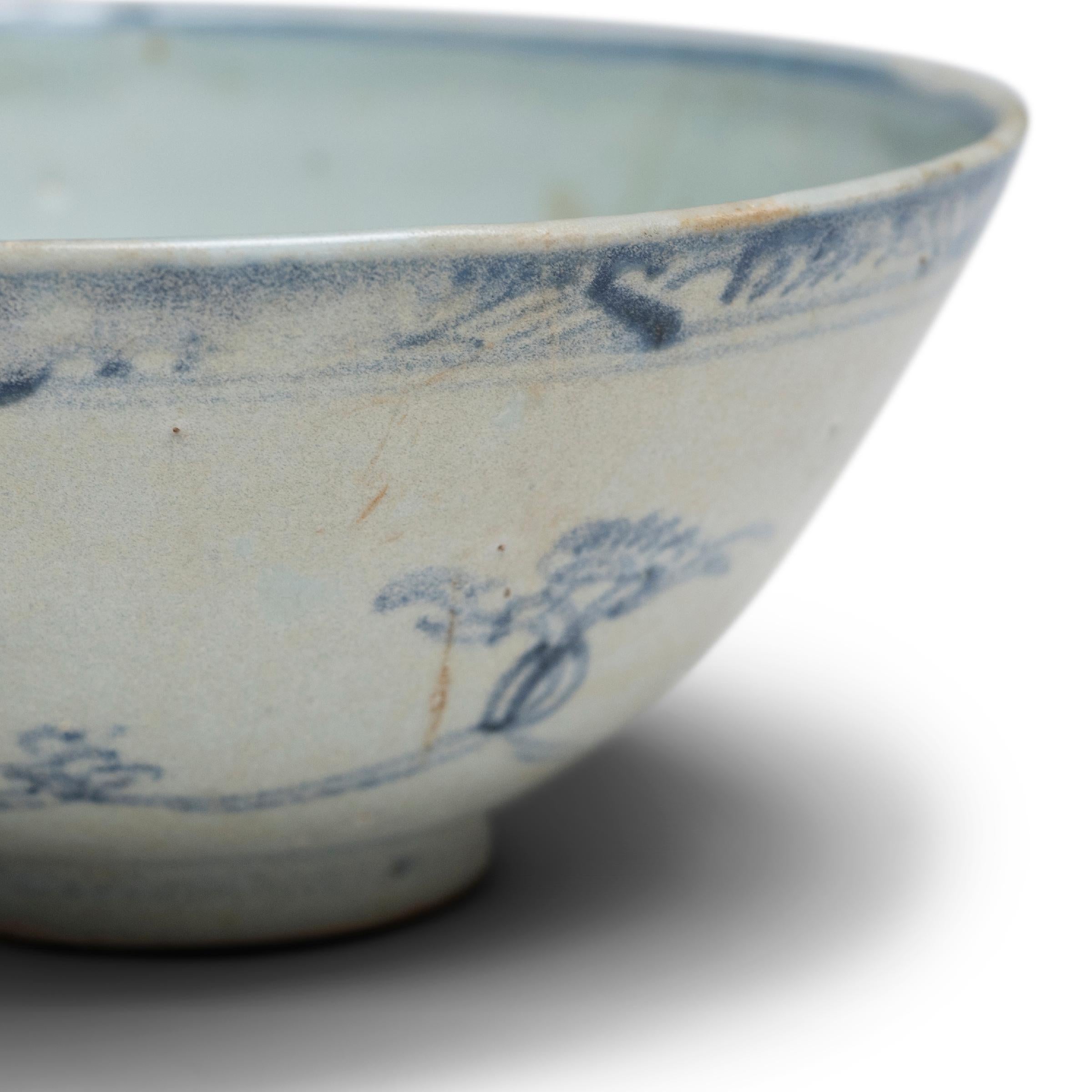 Chinese Blue and White Ming Shipwreck Bowl, c. 1850 In Good Condition In Chicago, IL