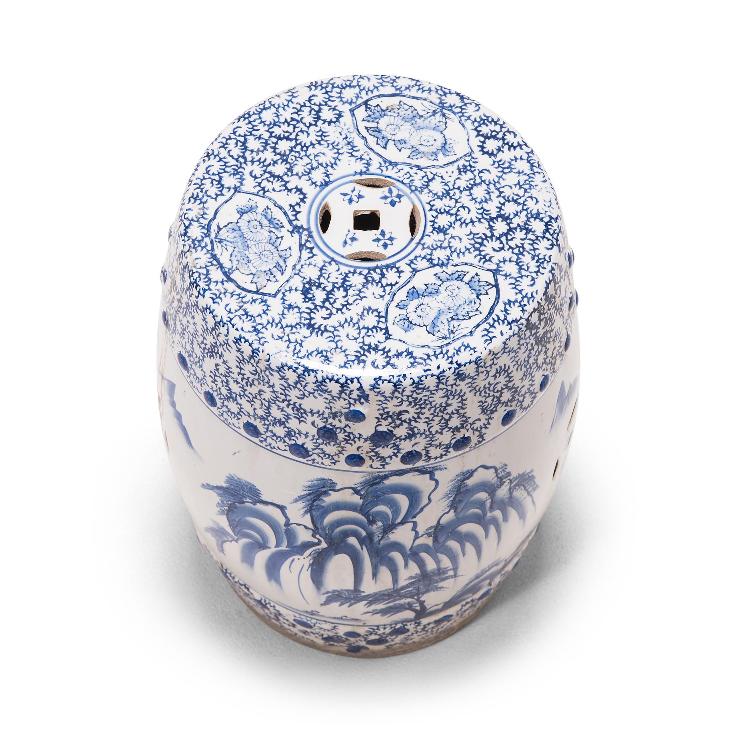 Glazed Chinese Blue and White Minggua Garden Seat