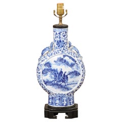 Chinese Blue and White Moon Flask Table Lamp, 20th Century