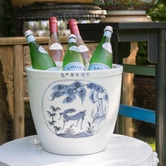 Chinese Blue & White Scroll Pot with Deer & Crane