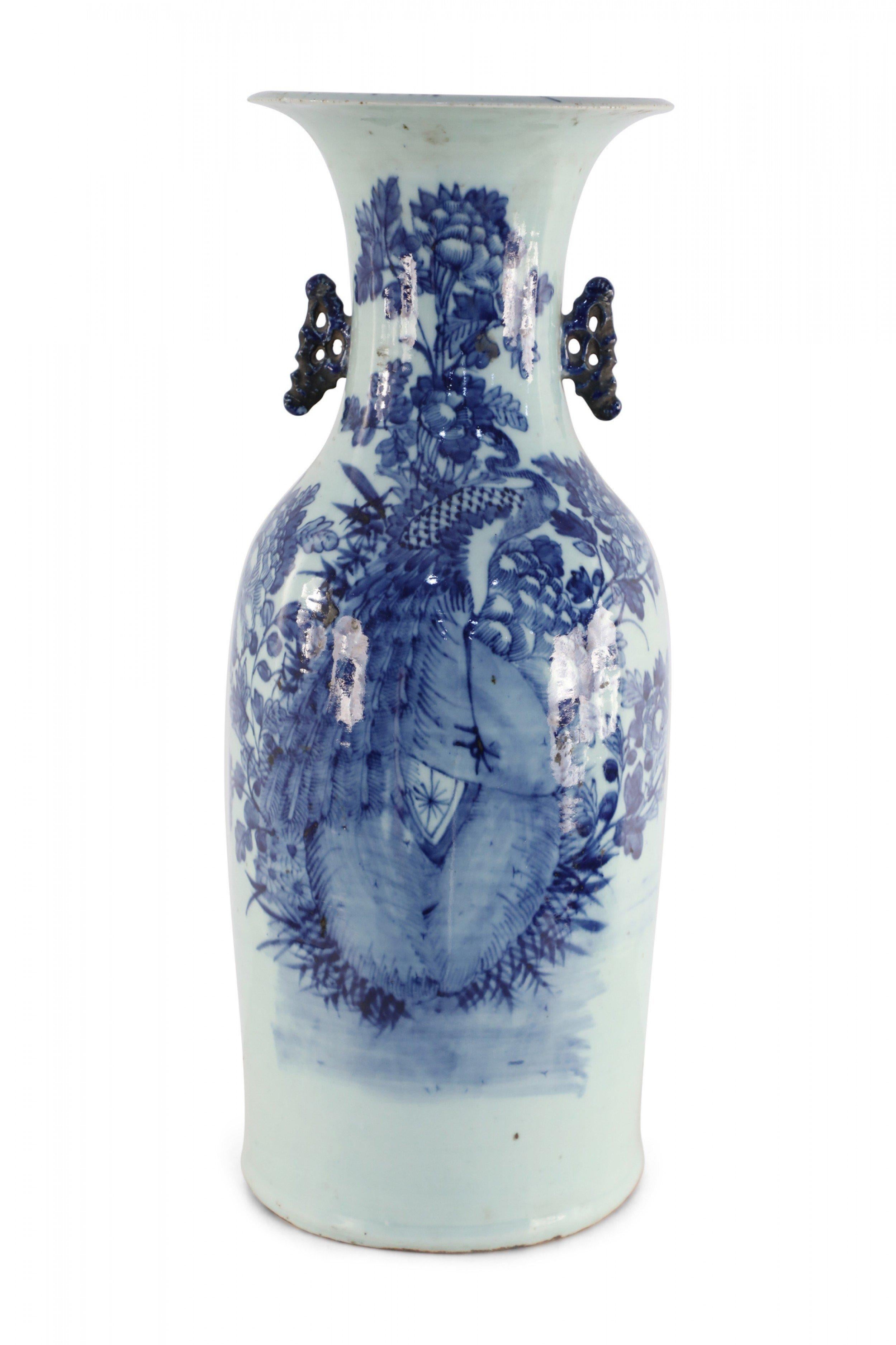 Chinese Blue and White Peacock Motif Porcelain Urn For Sale 5