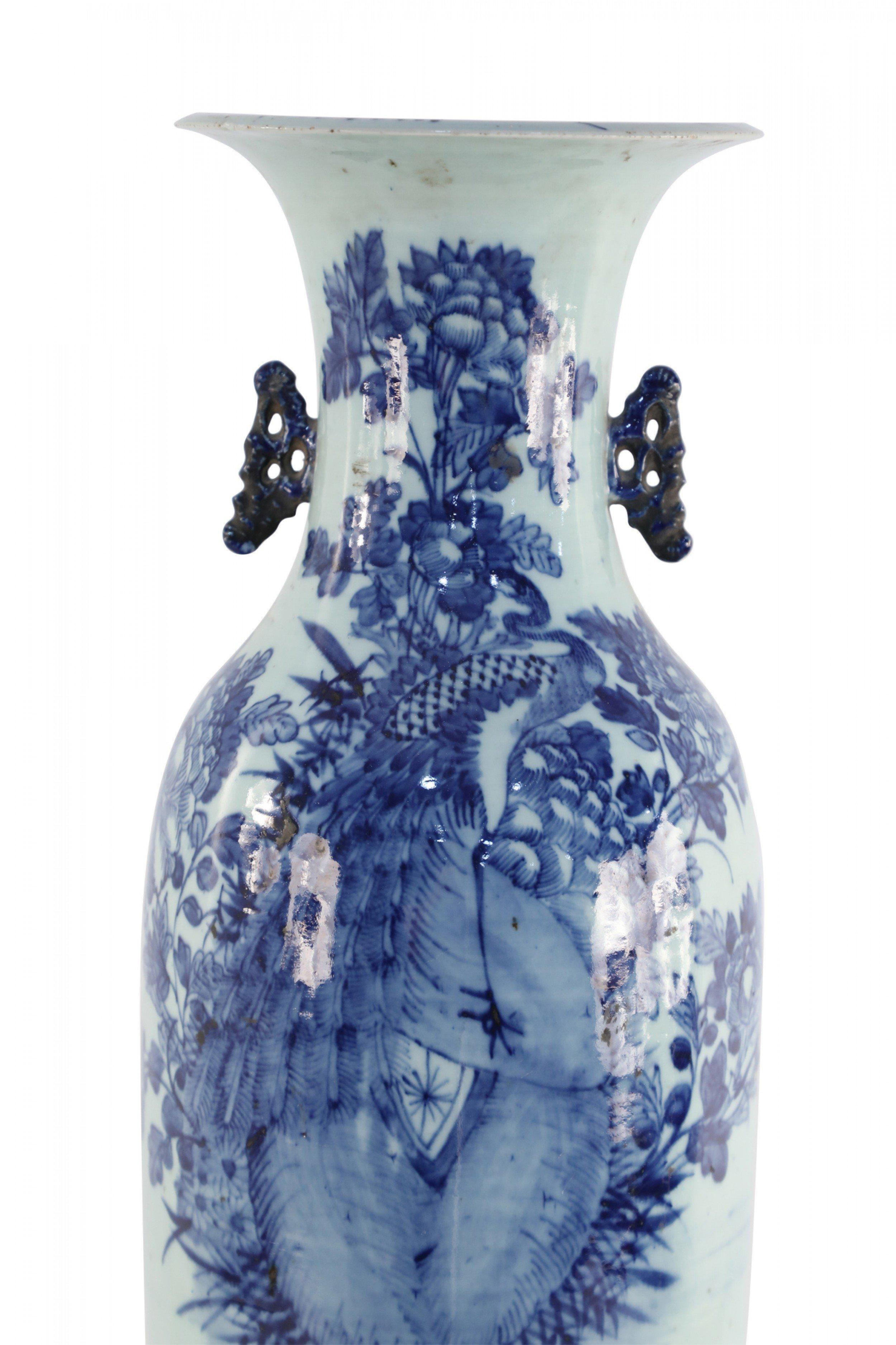 Chinese Export Chinese Blue and White Peacock Motif Porcelain Urn For Sale