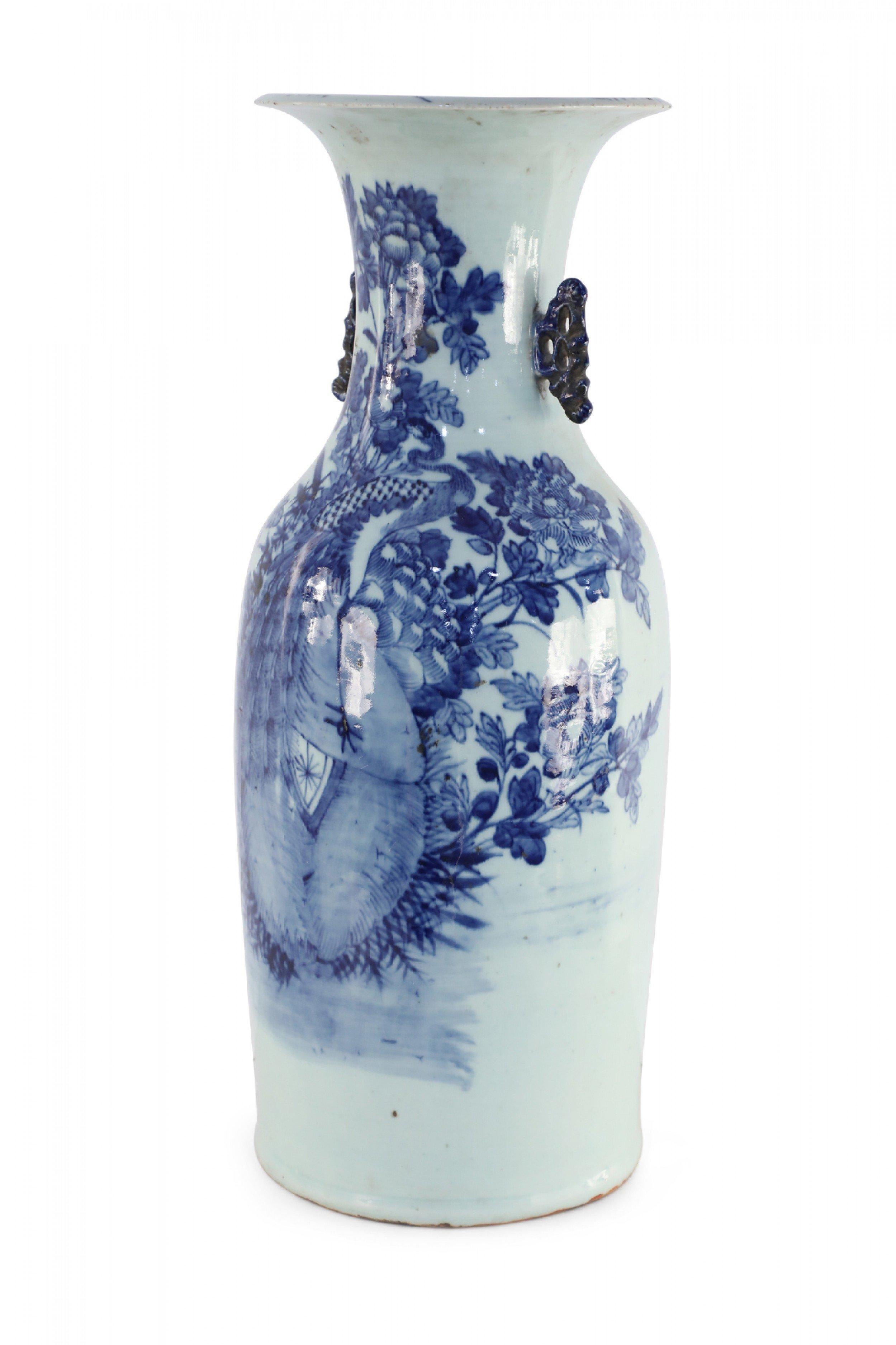 Chinese Blue and White Peacock Motif Porcelain Urn For Sale 1