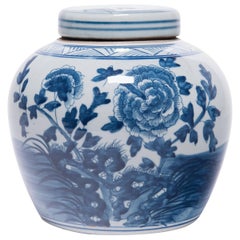 Chinese Blue and White Peony Apothecary Jar