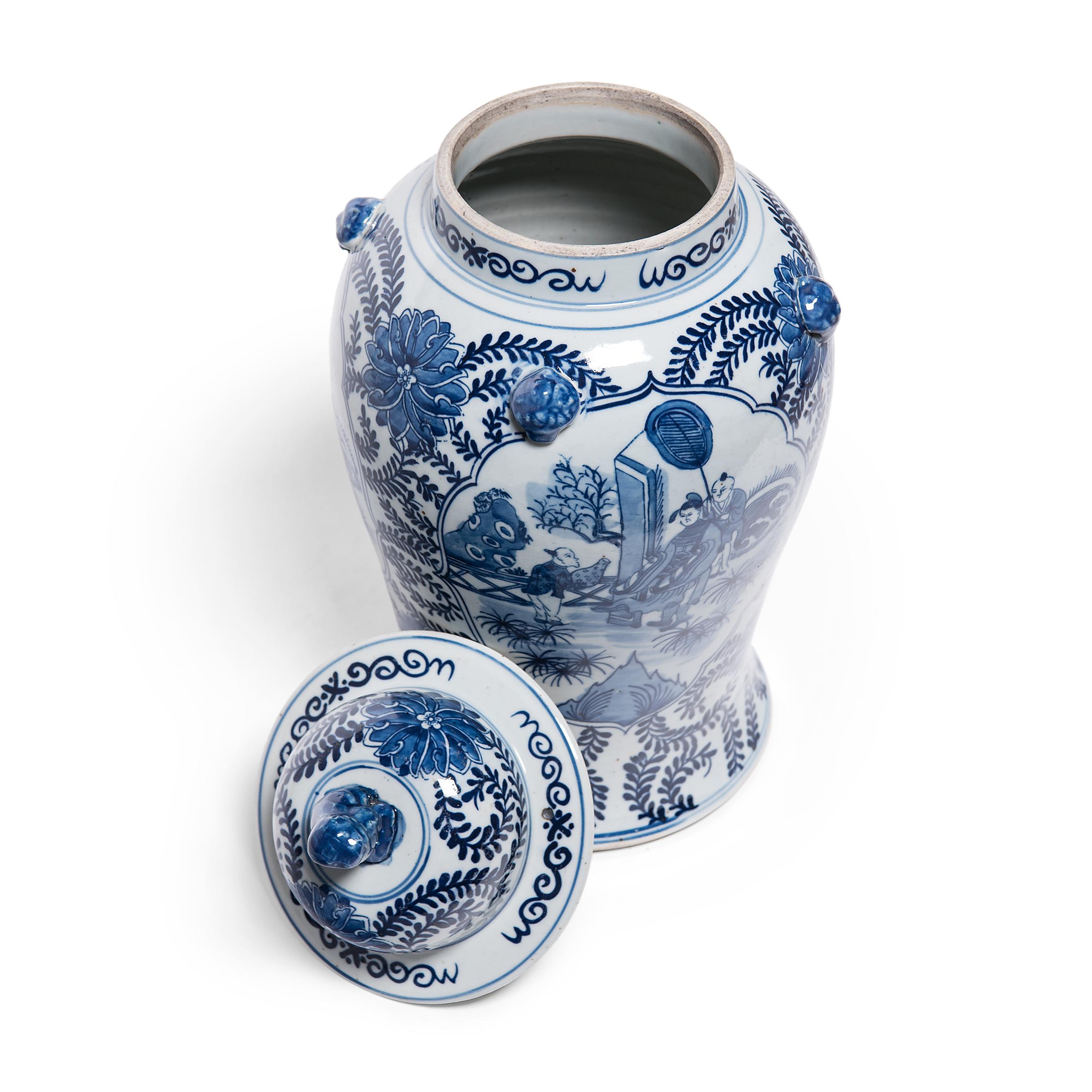 Contemporary Chinese Blue and White Perpetual Harmony Baluster Jar For Sale