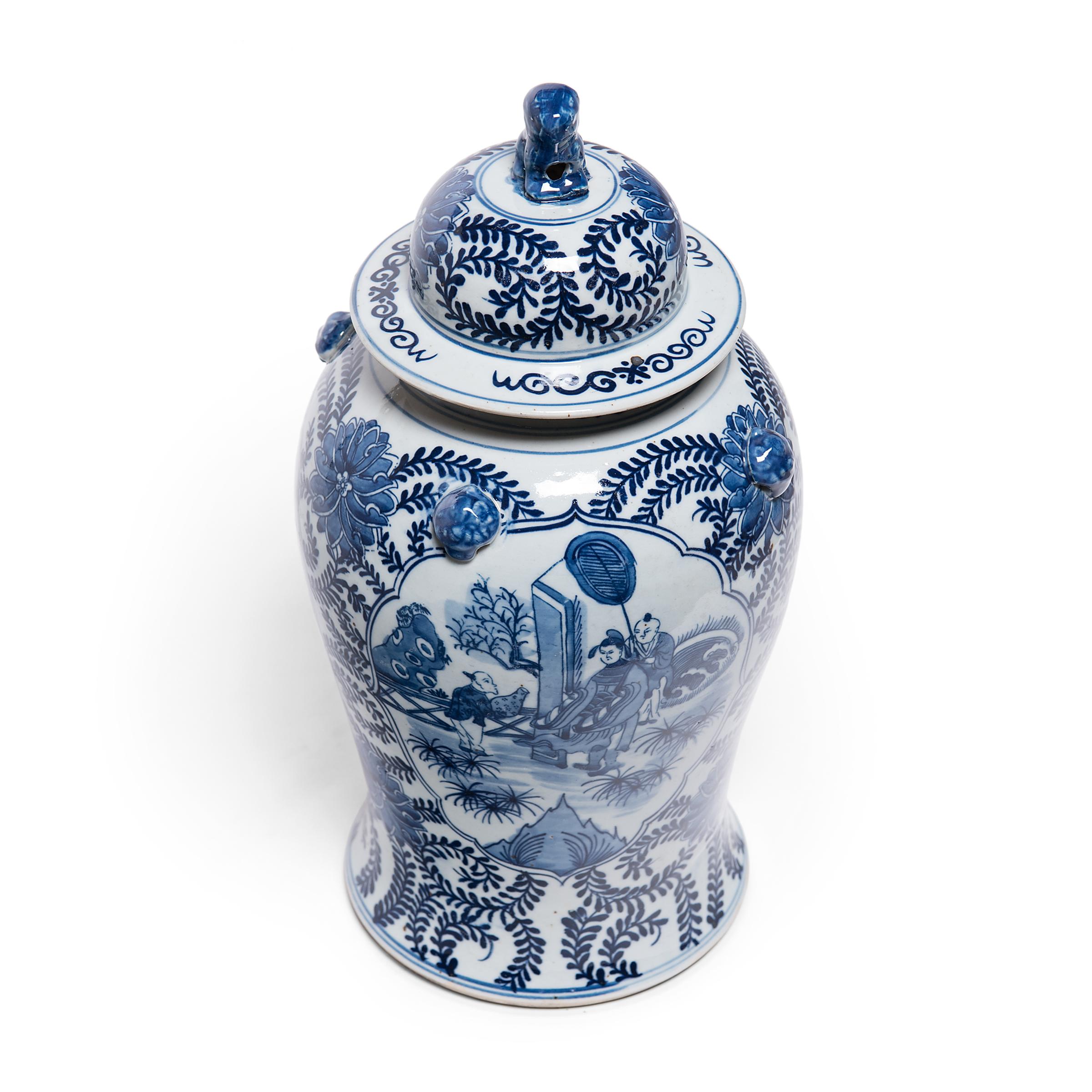 Porcelain Chinese Blue and White Perpetual Harmony Baluster Jar For Sale