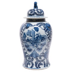 Vaso cinese a balaustro con armonia perpetua in bianco e blu