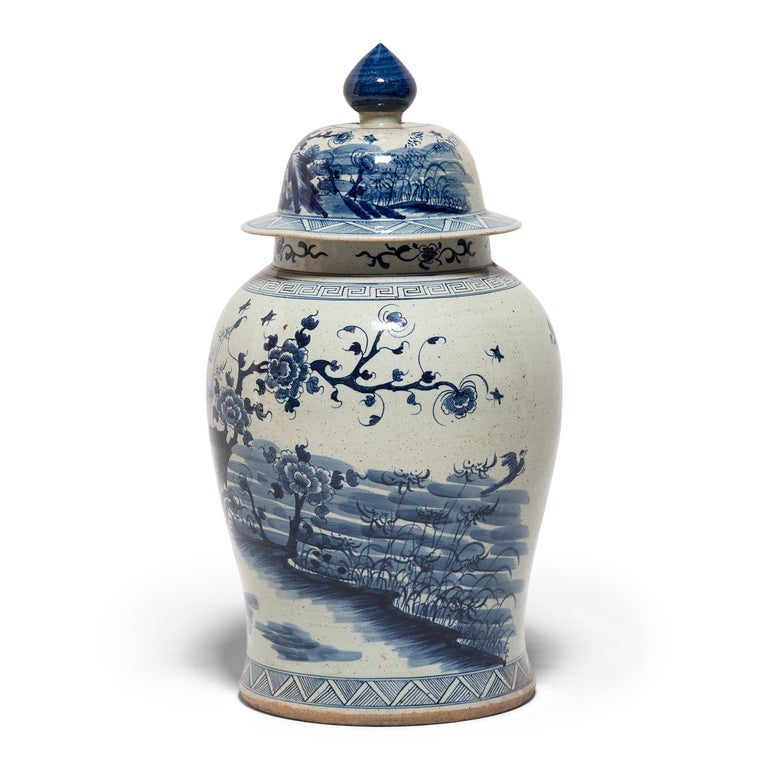 Glazed Chinese Blue and White Phoenix Ginger Jar For Sale