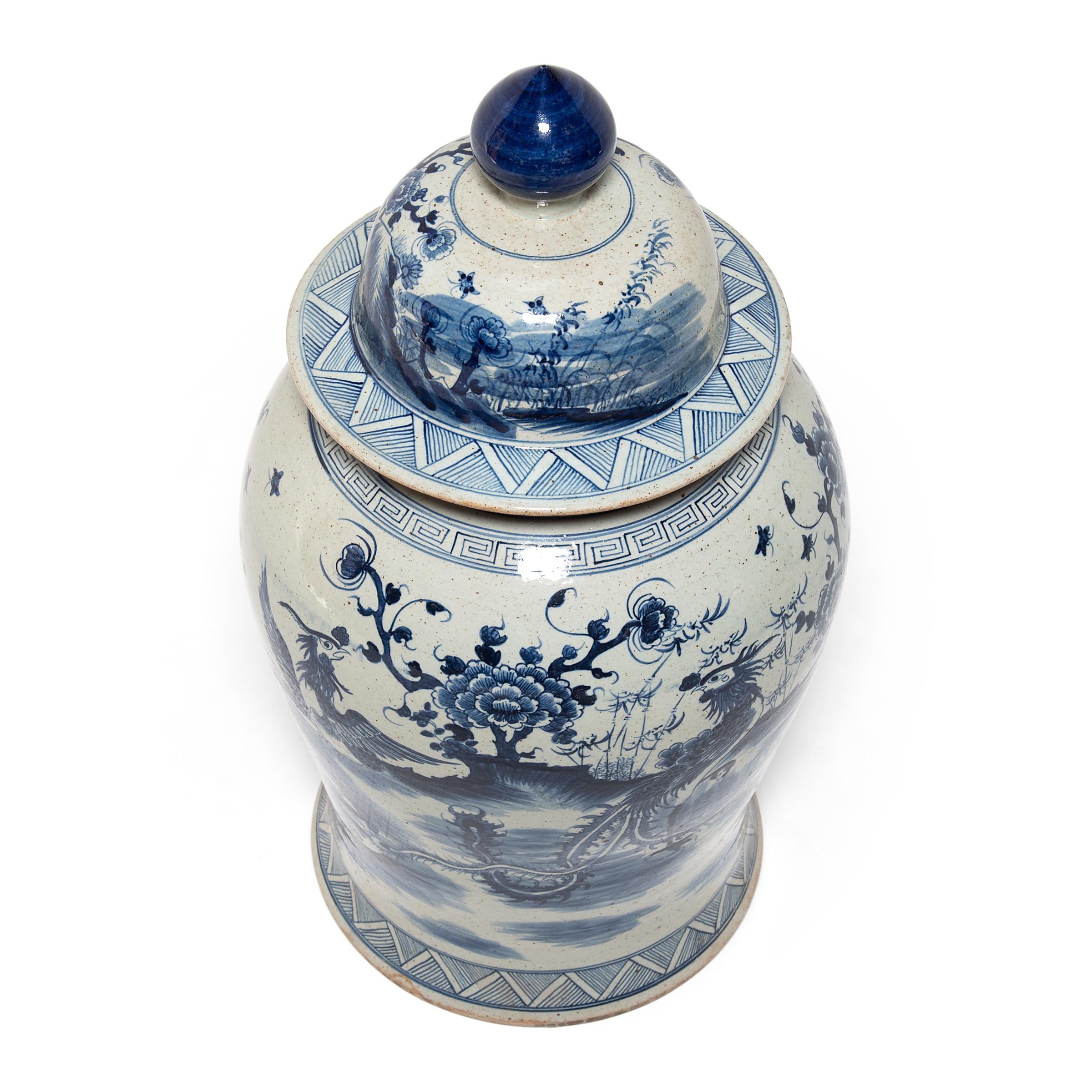 Contemporary Chinese Blue and White Phoenix Ginger Jar For Sale