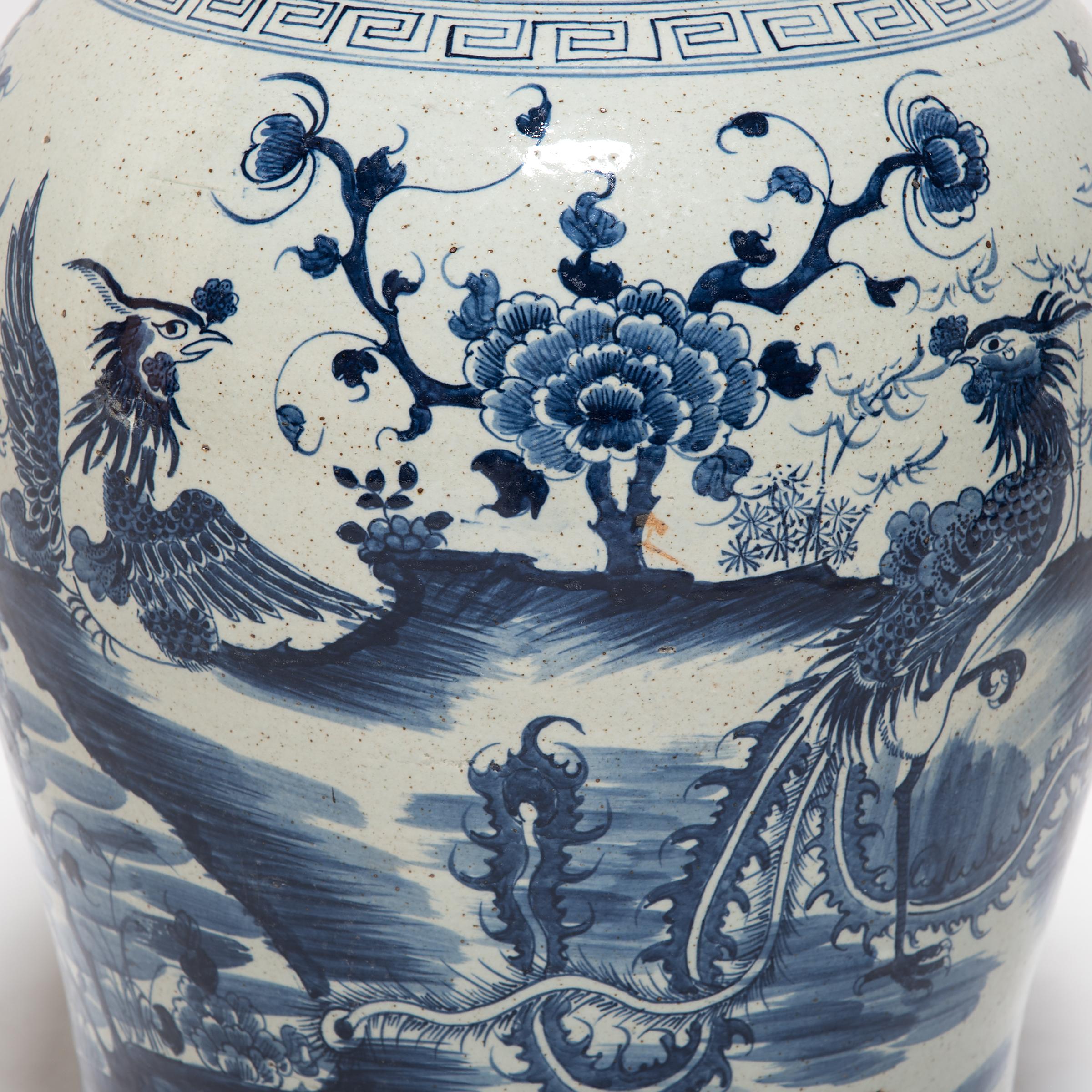 Contemporary Chinese Blue and White Phoenix Ginger Jar