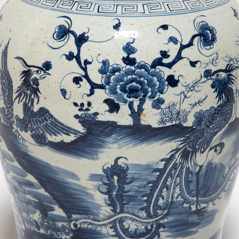Chinese Blue and White Phoenix Ginger Jar For Sale 1
