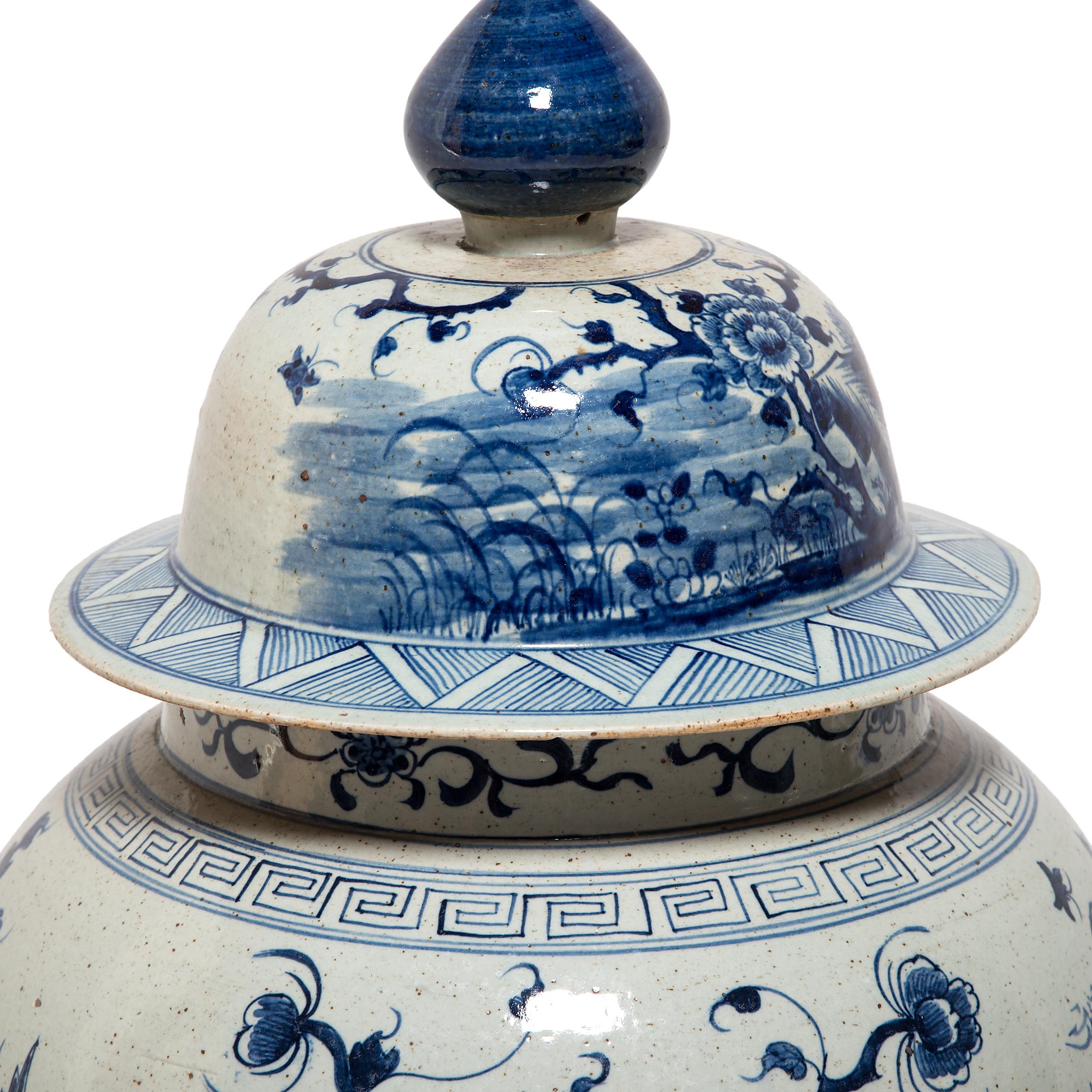 Porcelain Chinese Blue and White Phoenix Ginger Jar