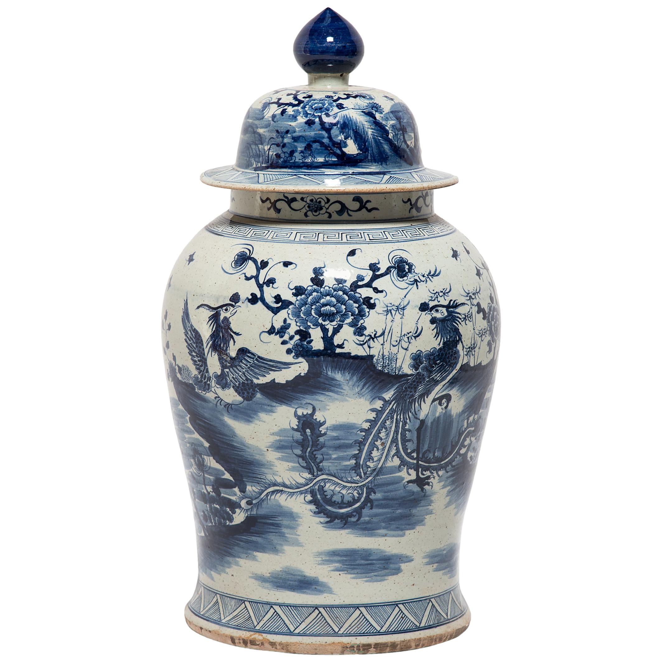 Chinese Blue and White Phoenix Ginger Jar For Sale