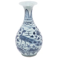 Chinese Blue and White Phoenix Vase