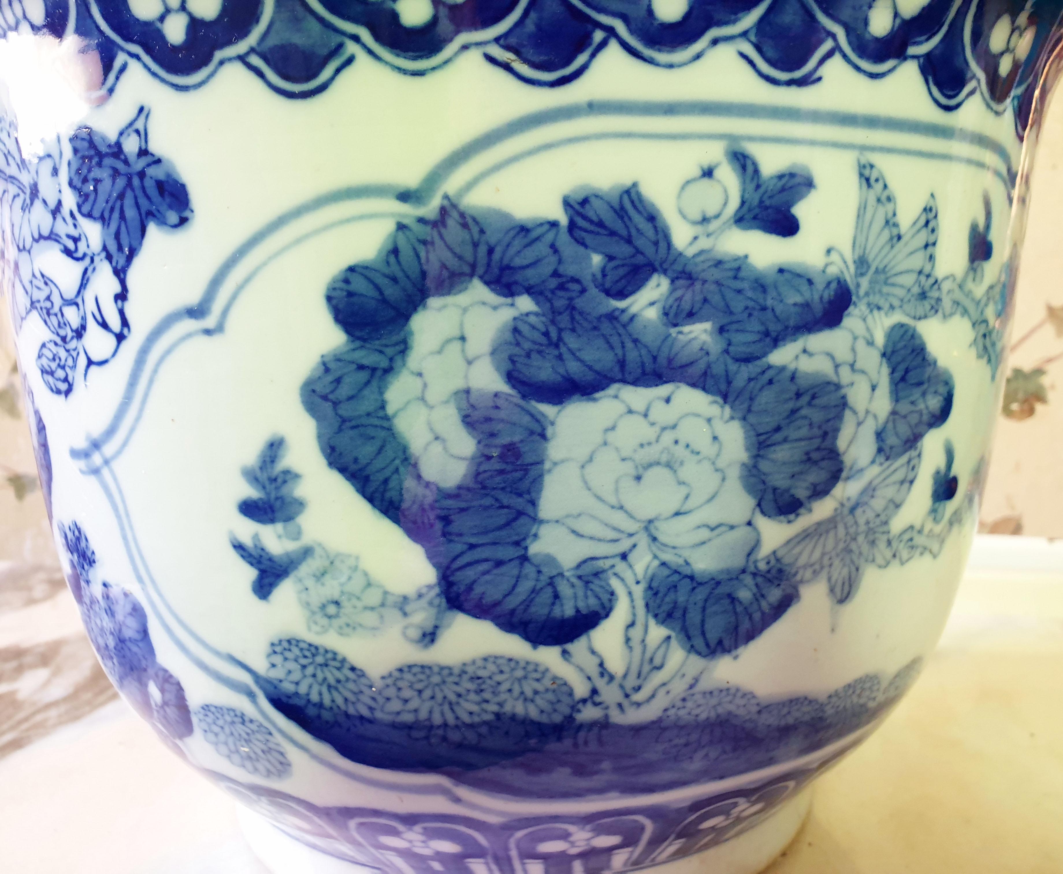 blue and white oriental planter