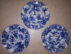 Chinese blue and white plates decorated with warriors, China Kangxi period