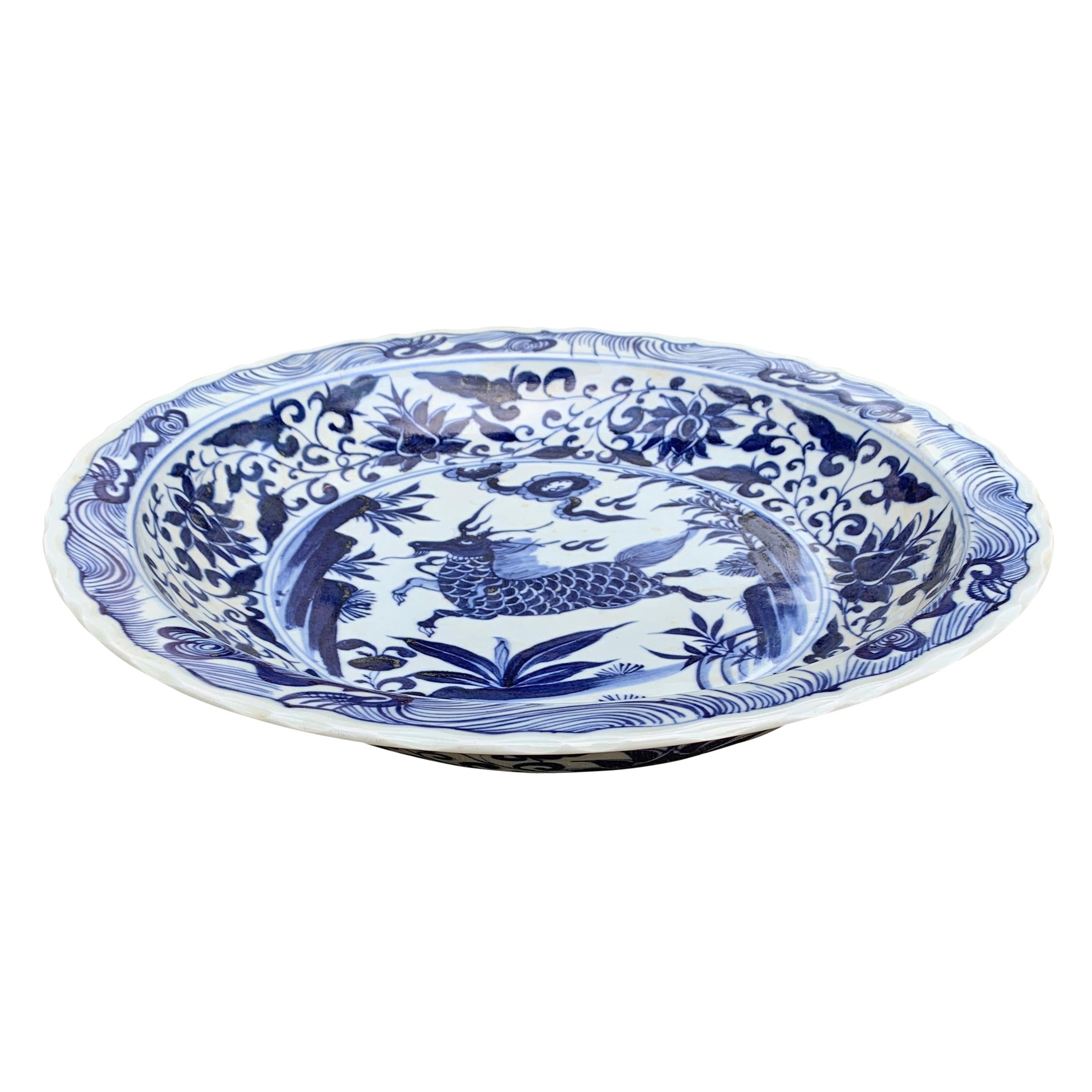 Chinoiserie Chinese Blue and White Platter