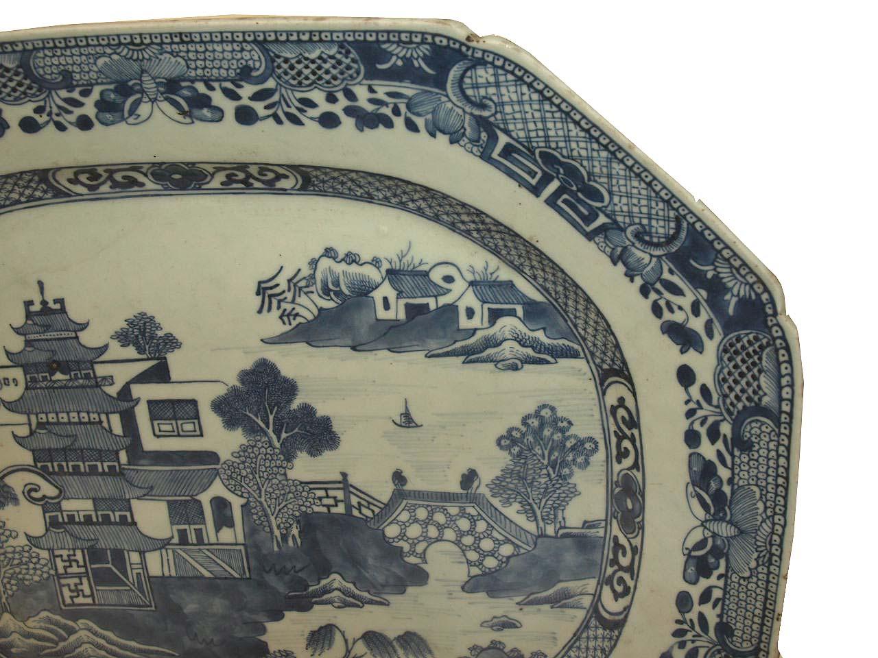 Glazed Chinese Blue and White Platter For Sale
