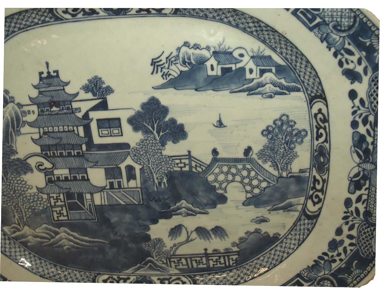 Porcelain Chinese Blue and White Platter For Sale