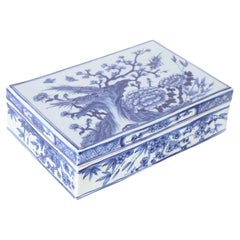 Chinese Blue and White Porcelain Box with Birds and Flowers