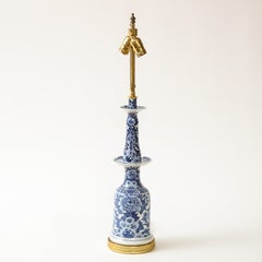 Chinese Blue and White Porcelain Candlestick Mounted as a Lamp