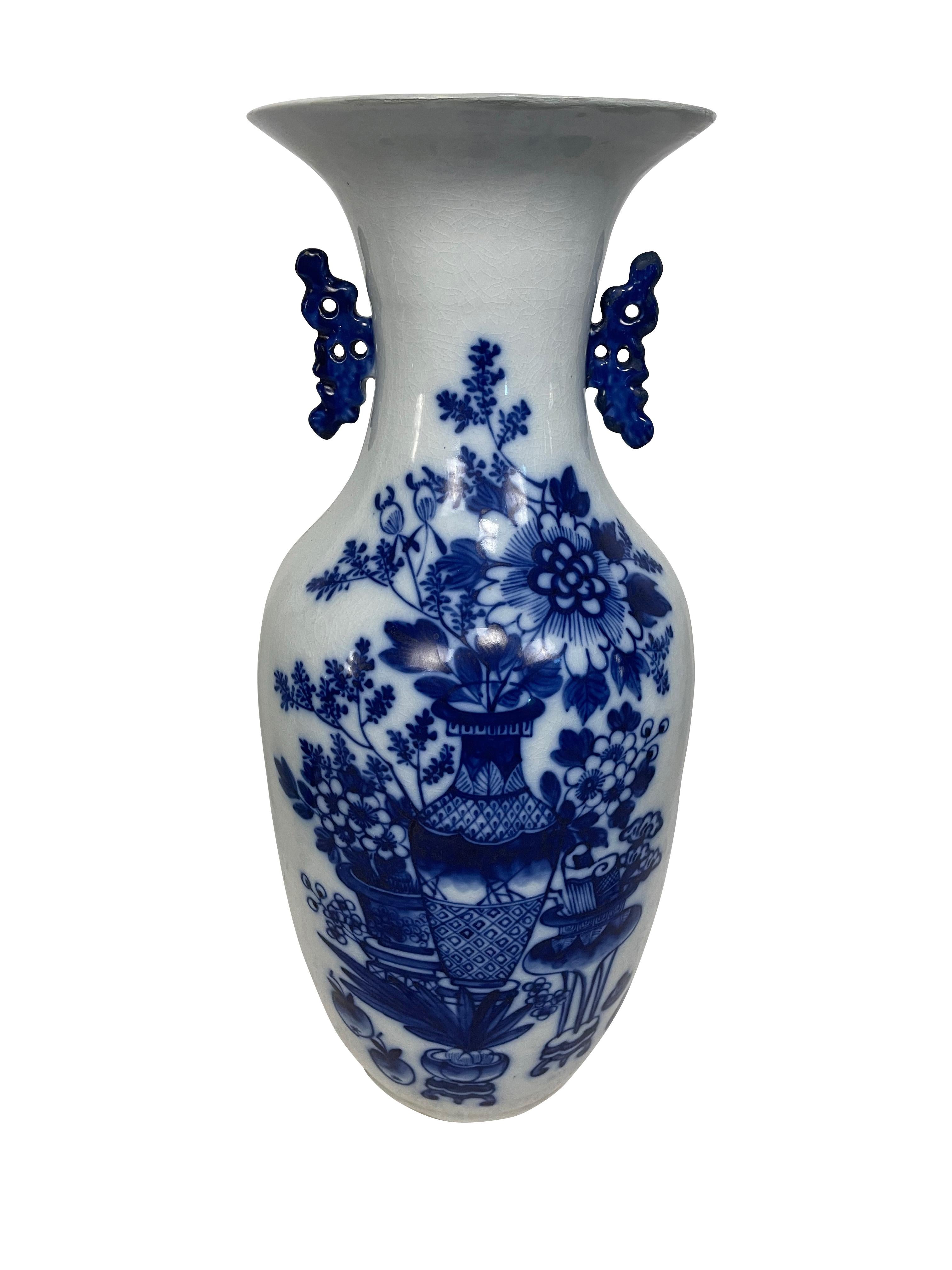 Hand-Painted Chinese Blue and White Porcelain Collection of Five Vases For Sale