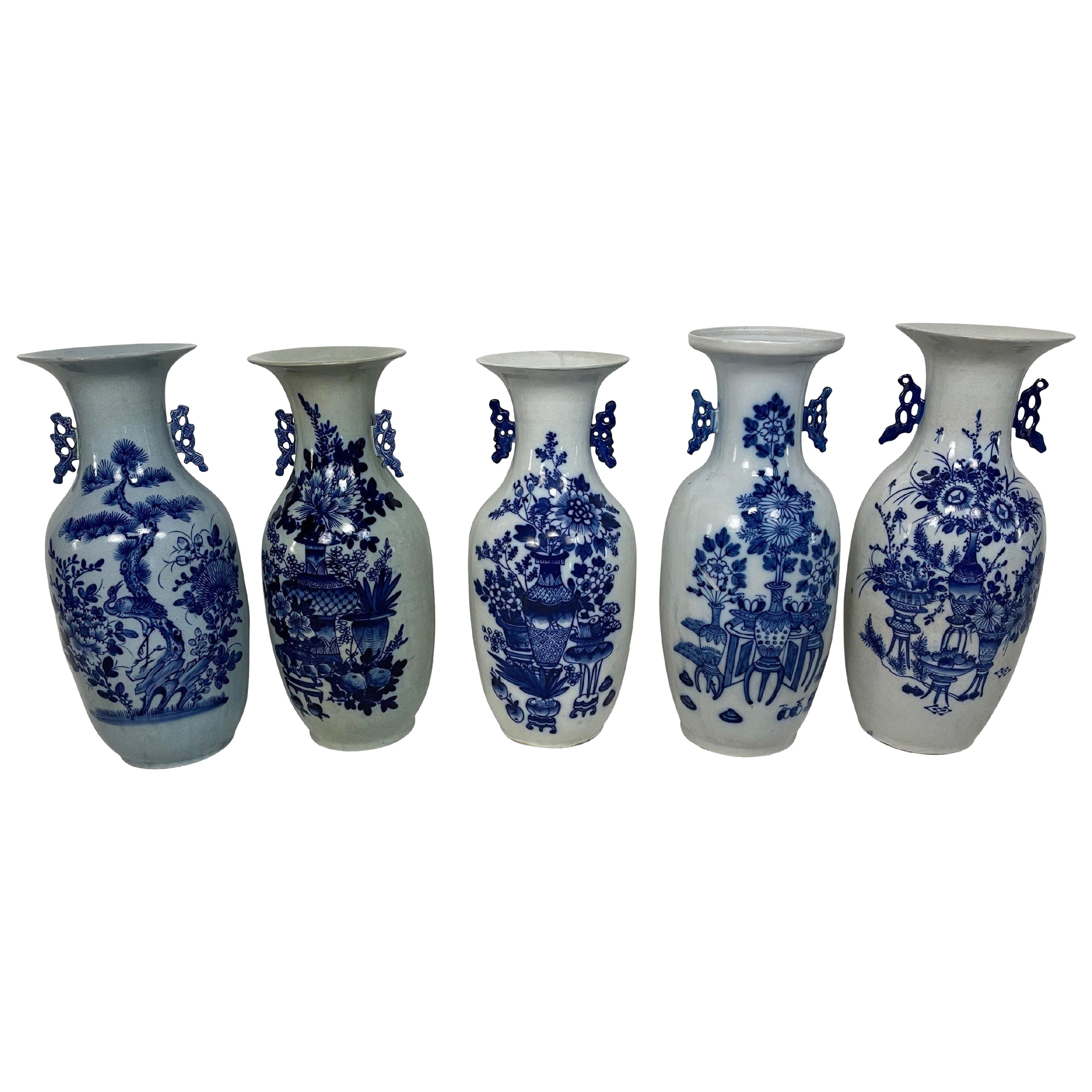 Chinese Blue and White Porcelain Collection of Five Vases