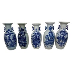Antique Chinese Blue and White Porcelain Collection of Five Vases