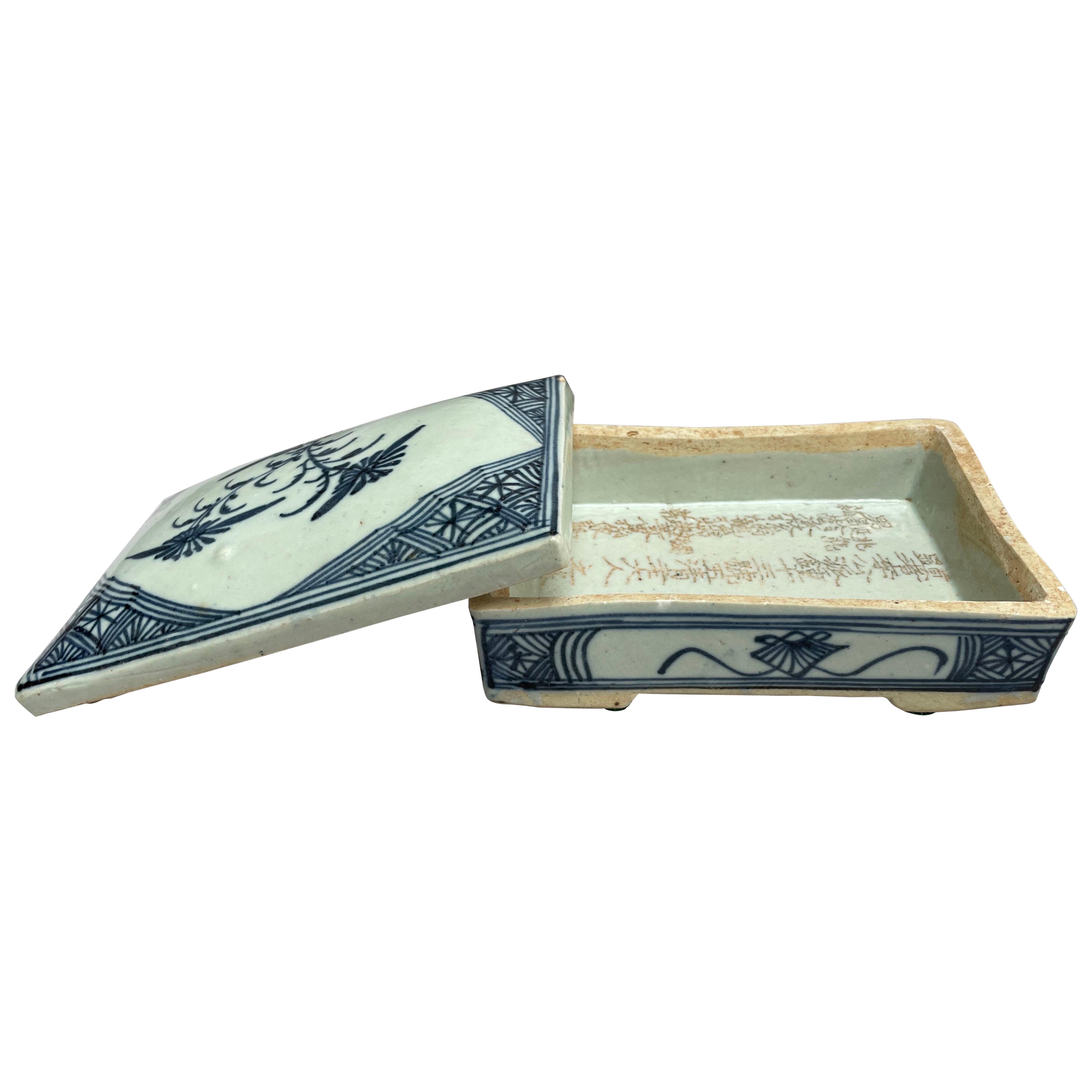 Chinese Blue and White Porcelain Covered Box, Qianlong Period (1737–1795)