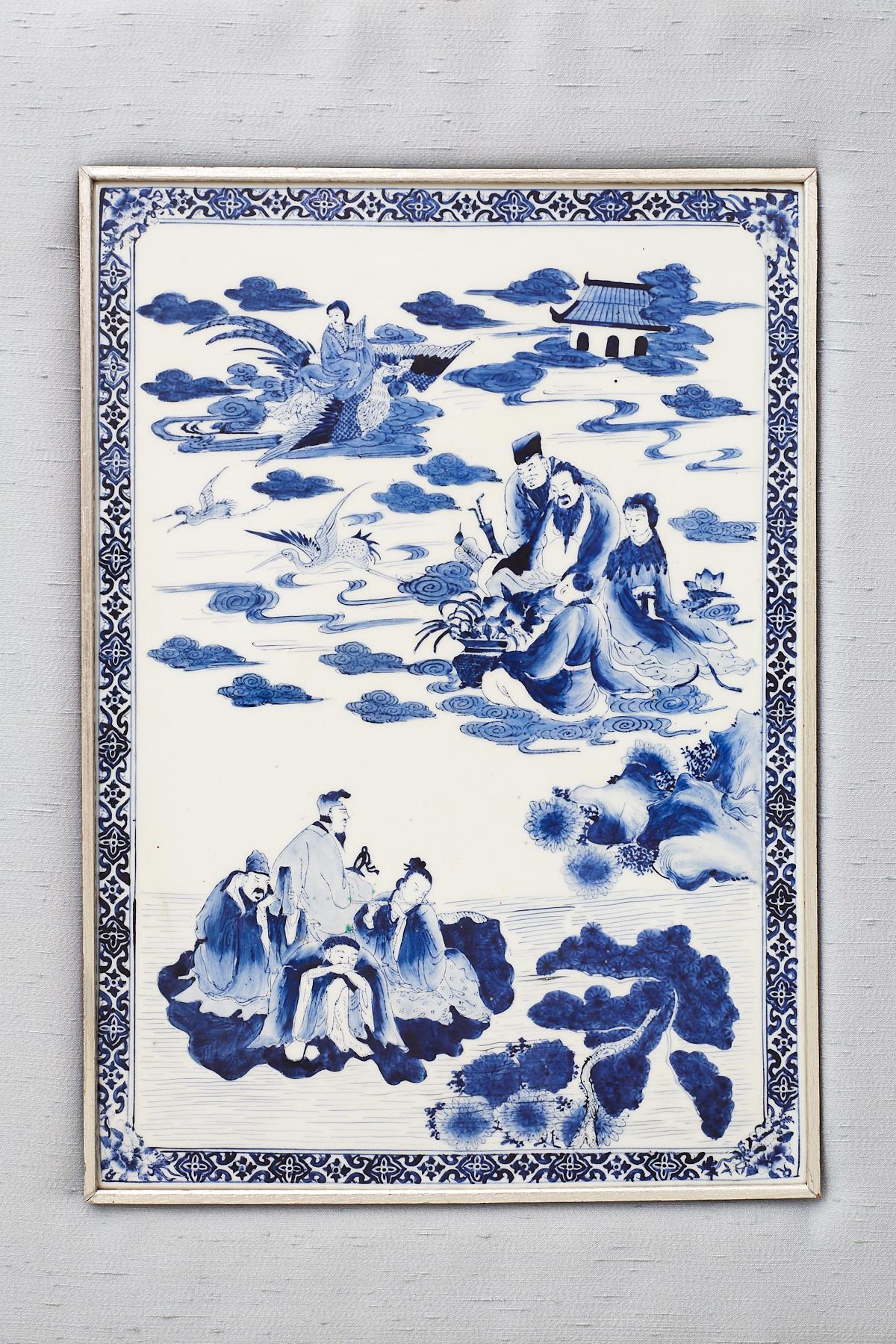 Chinese Blue and White Porcelain Deity Plaque In Good Condition In Rio Vista, CA