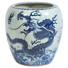 Chinese Blue and White Porcelain Dragon & Koi Design Painted Jardiniere/Planter