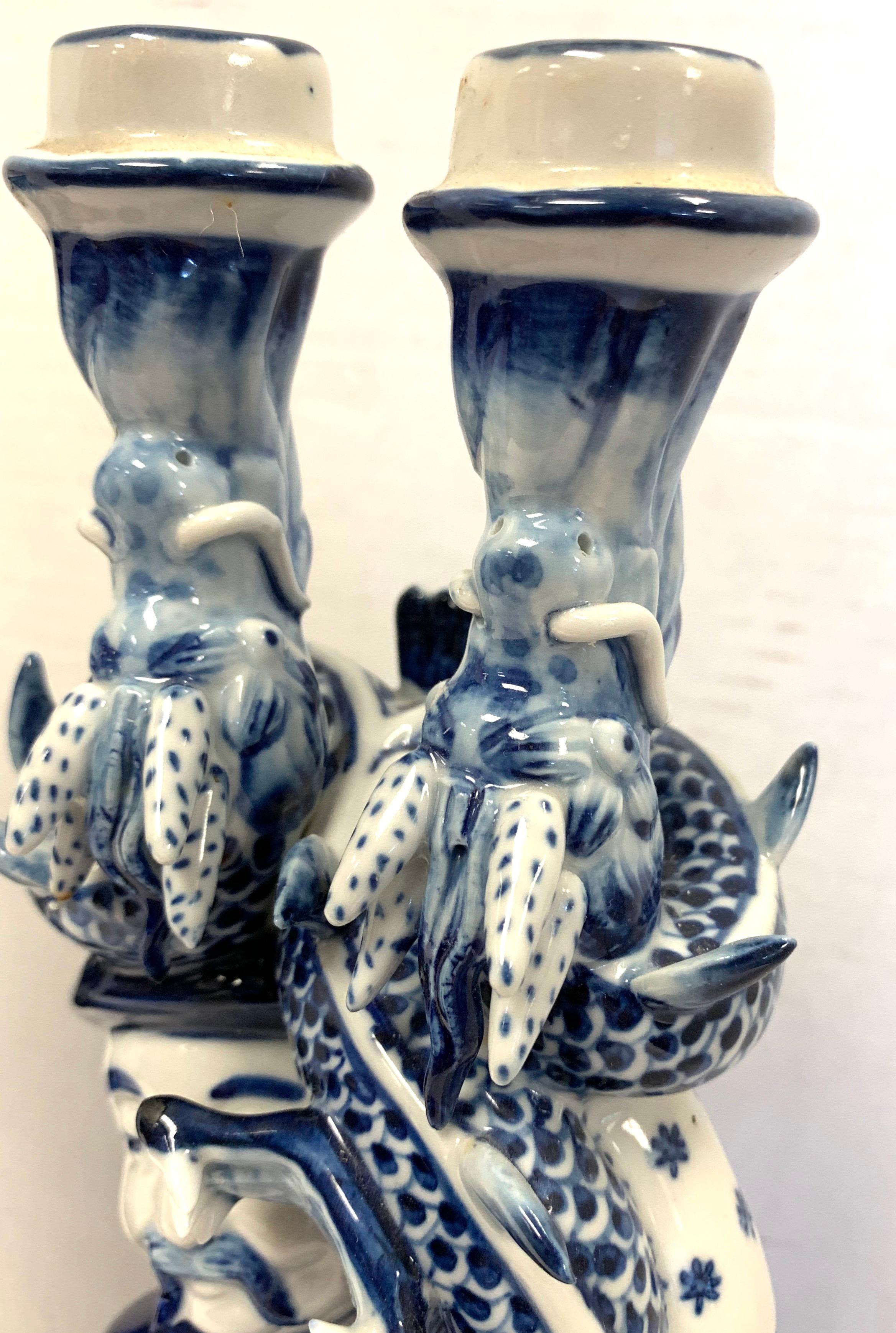 blue and white porcelain candle holders