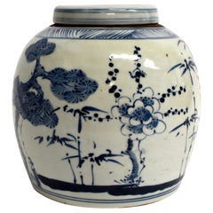 Chinese Blue and White Porcelain Ginger Jar, Hand Painted