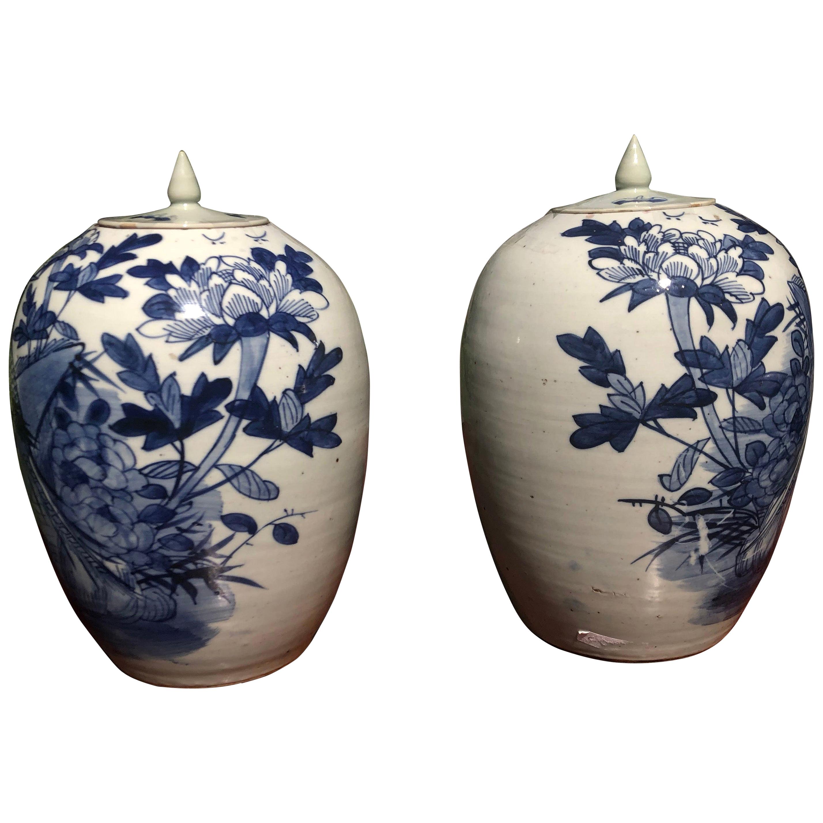 Chinese Blue and White Porcelain Ginger Jar High with Lid, Late 12th Century