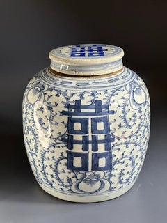 Chinese Blue and White Porcelain Ginger Jar with Cover - 8.6 in