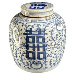 Chinese Blue and White Porcelain Ginger Jar with Cover - 8.6 in