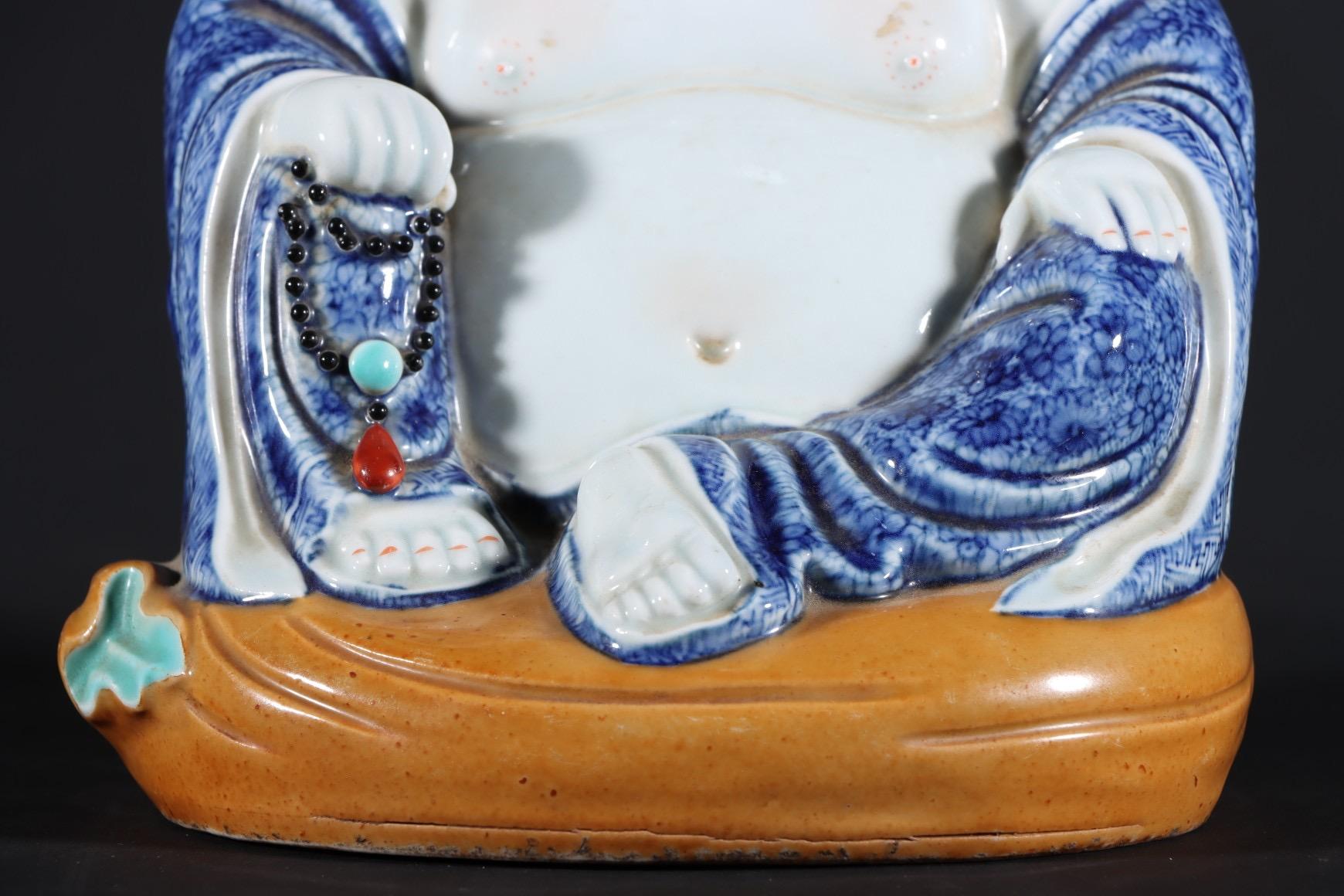 20th Century Vintage Chinese Blue and White Porcelain Laughing Buddha Statue For Sale