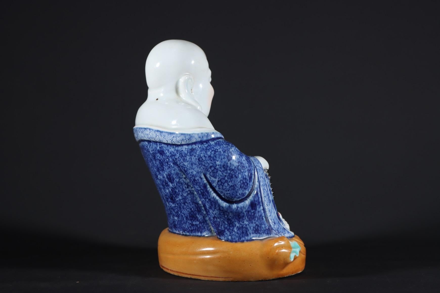 Vintage Chinese Blue and White Porcelain Laughing Buddha Statue For Sale 1
