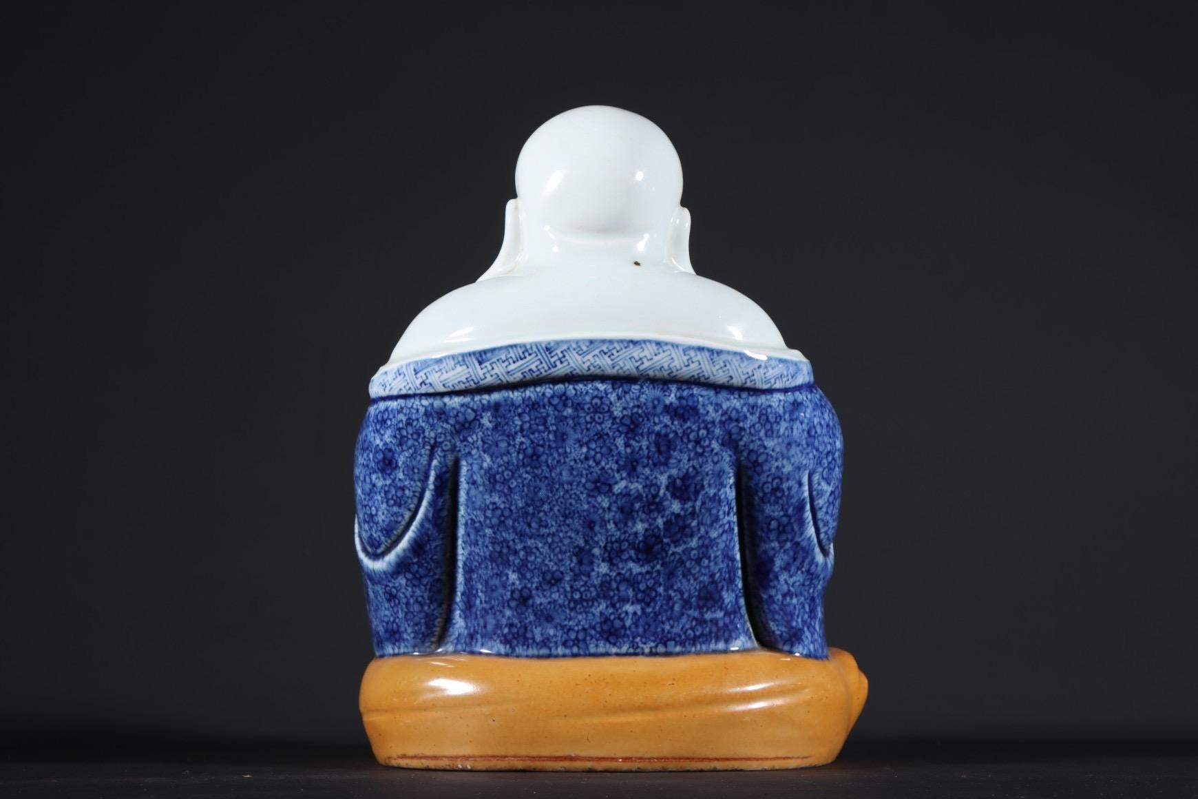 Vintage Chinese Blue and White Porcelain Laughing Buddha Statue For Sale 5