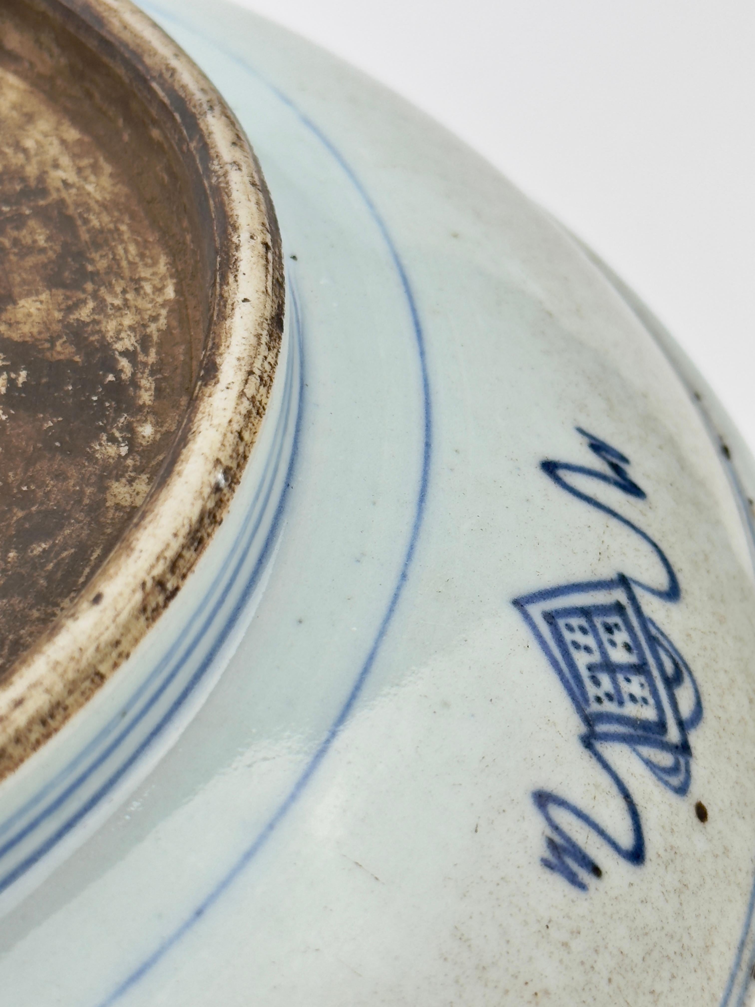 Chinese Blue and White Porcelain Longevity Dish, Qing Period (18-19th century) For Sale 4