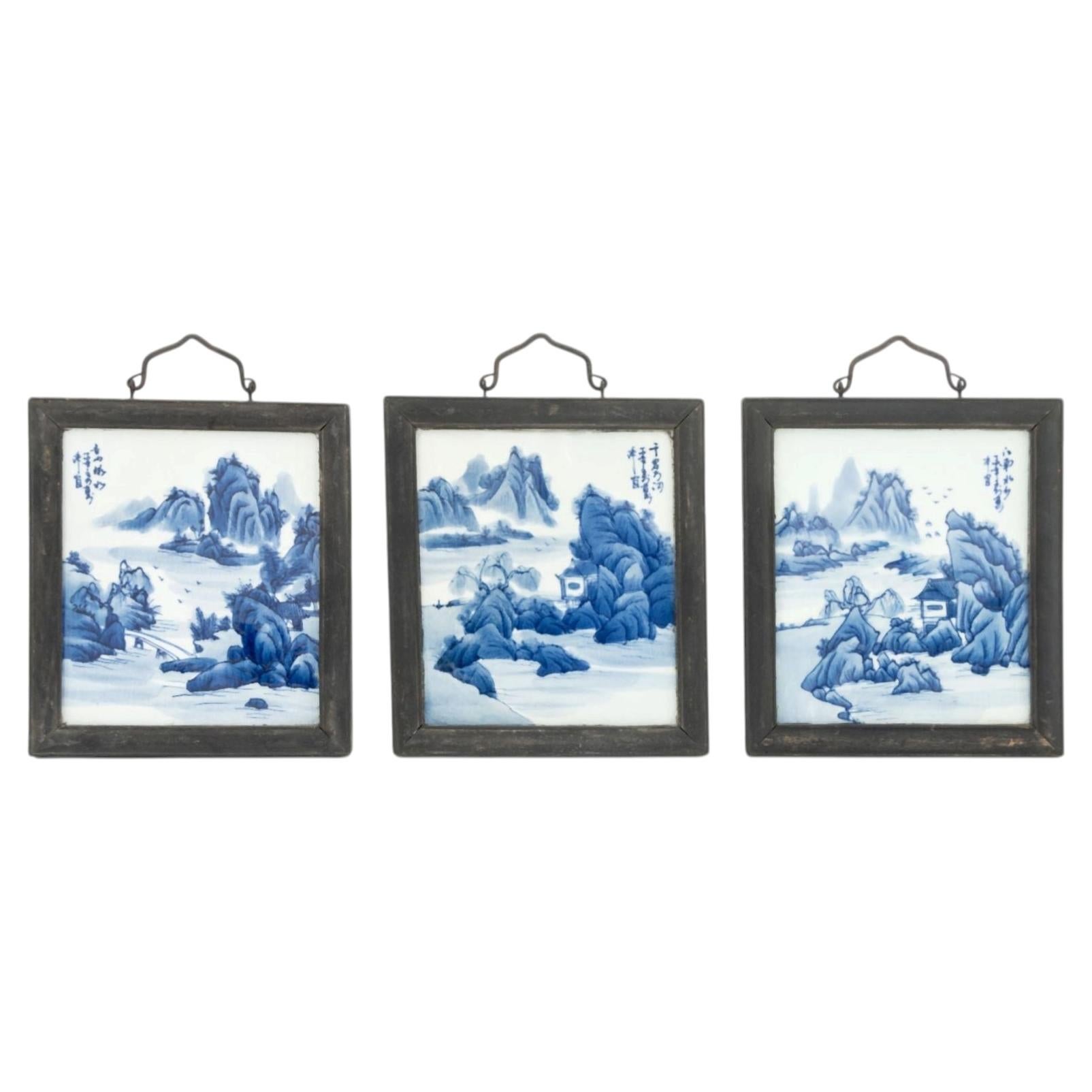 Group of Three Chinese Blue and White Porcelain Plaques