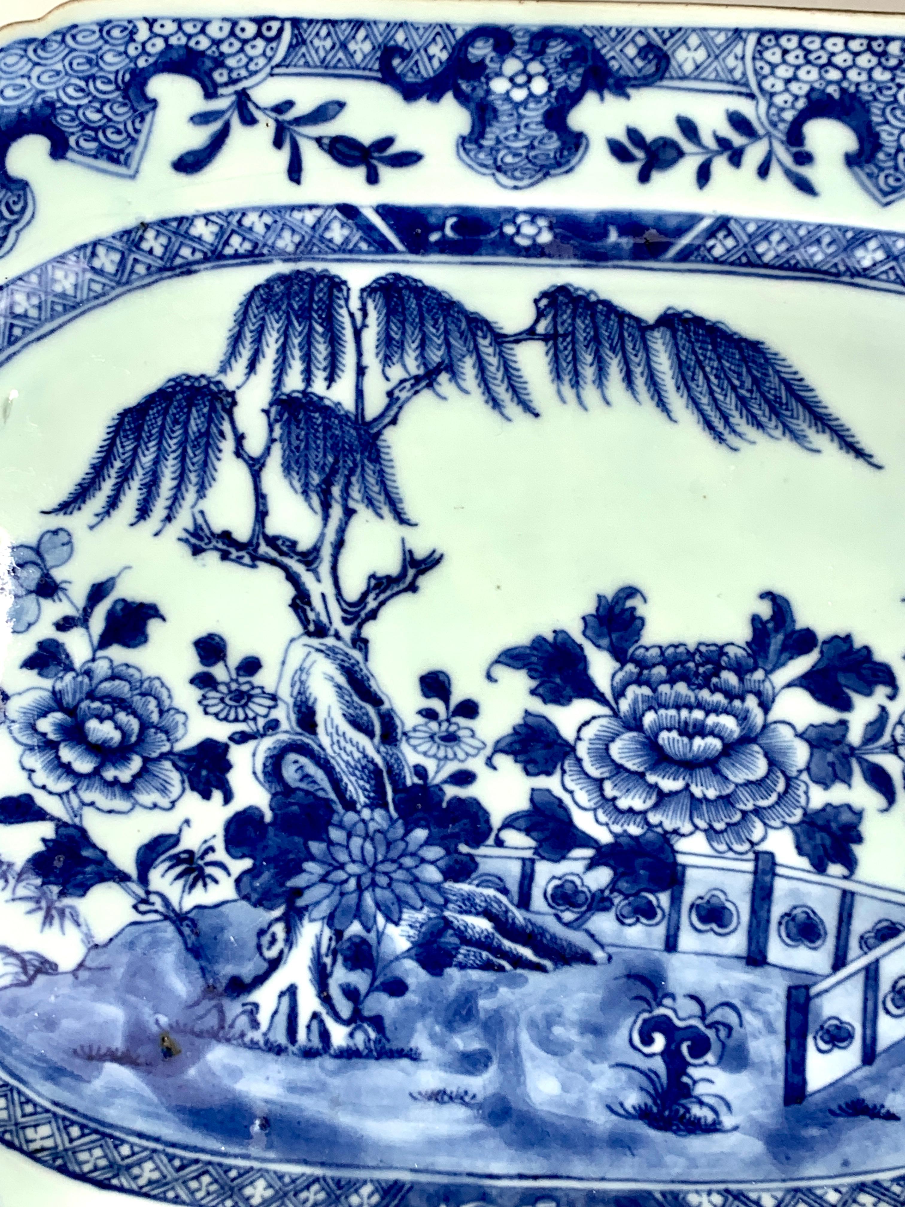 Qing Chinese Blue and White Porcelain Platter Hand-Painted, 18th Century, Circa 1770