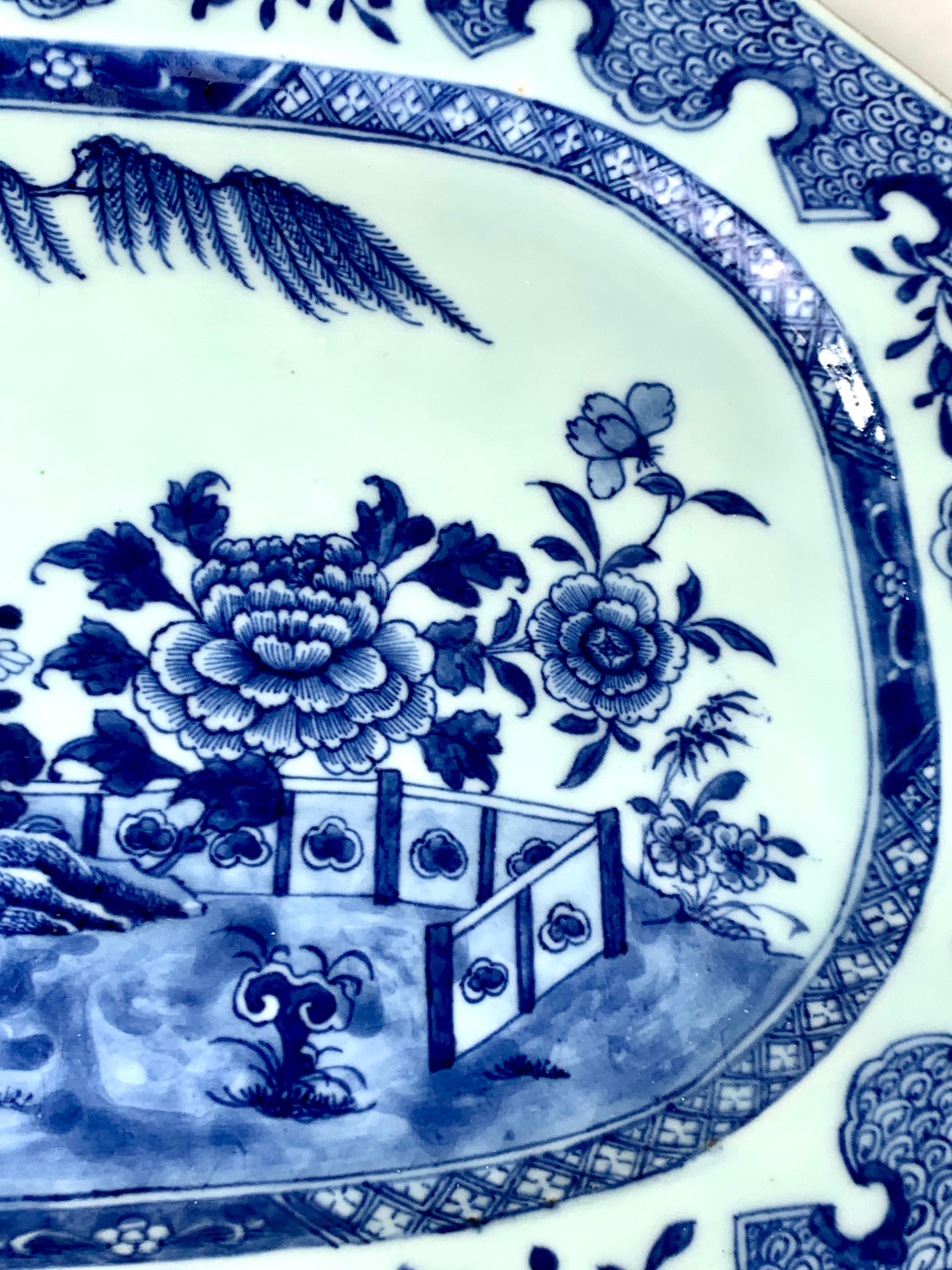 Chinese Blue and White Porcelain Platter Hand-Painted, 18th Century, Circa 1770 1